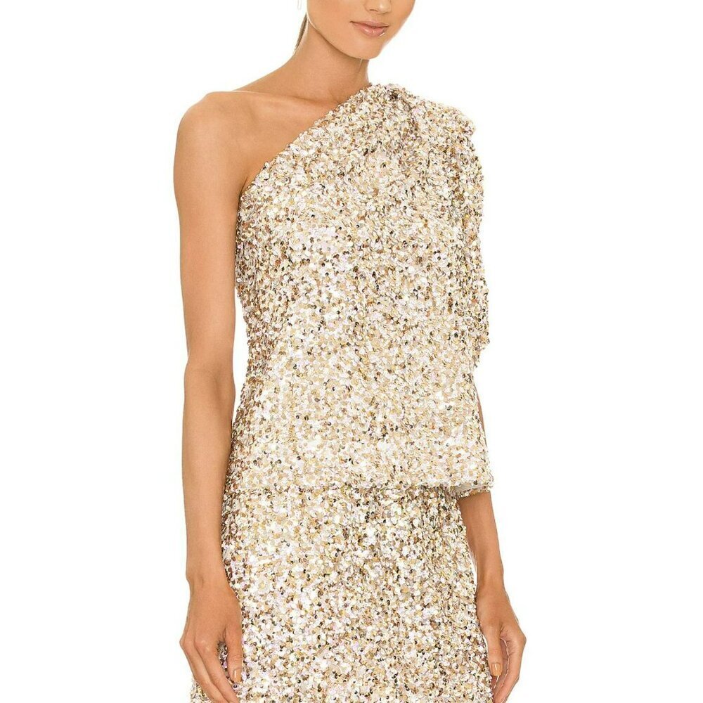 Revolve $220 Sabina Musayev Sequin Aperol One Shoulder Top Size Small NWT
